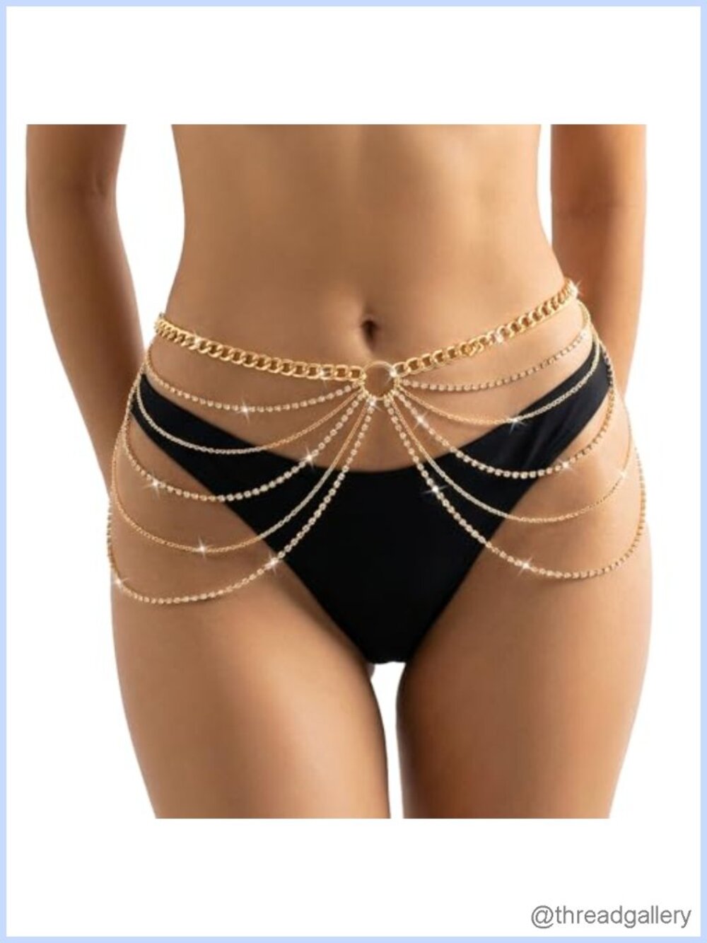 Rhinestone Waist Chain Layered Body Chain Adjustable Beach Festival Jewelry